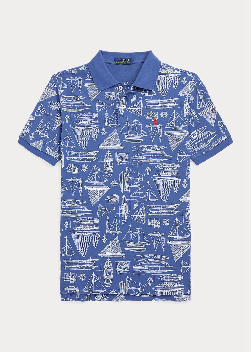 Polowka Ralph Lauren Chłopięce Niebieskie 6-14 Lata Sailboat-Print Cotton Mesh 907325-TRO